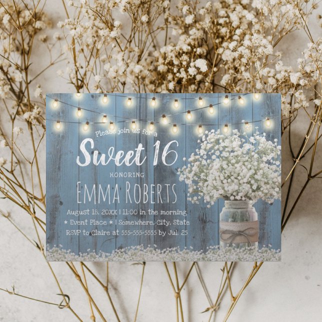 Invitación Dulce 16 Bebés Rústicos Respiración Floral Jar Dus (Subido por el creador)