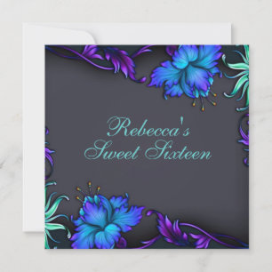 Invitación Dulce 16 Blue Flower Burst Design Invite de cumple