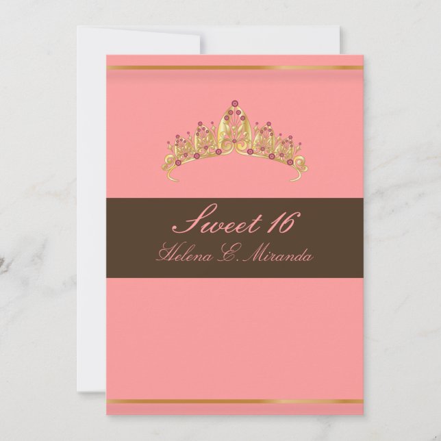 Invitación Dulce 16/ bonito en tiara de chocolate rosa (Anverso)