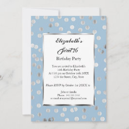 Invitación Dulce 16 Burbujas plateadas Fiesta azul de fiesta