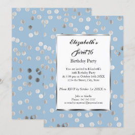 Invitación Dulce 16 Burbujas plateadas Fiesta azul de fiesta 