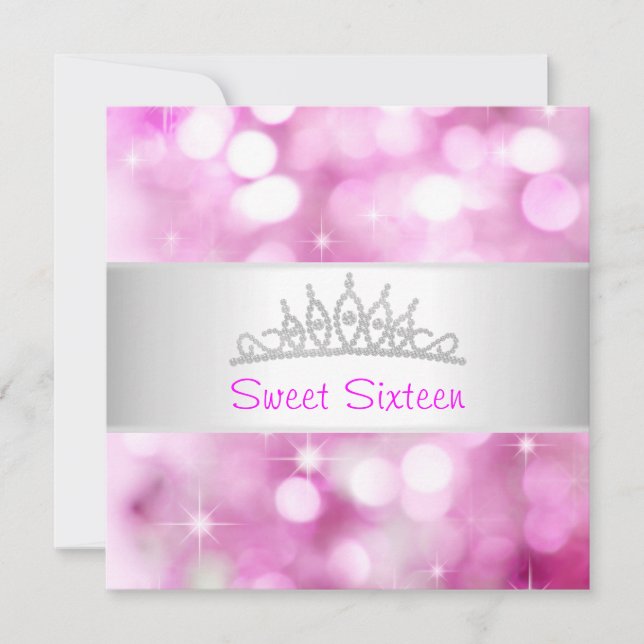 Invitación Dulce 16 burbujas rosadas Joya de plata Tiara Fies (Anverso)