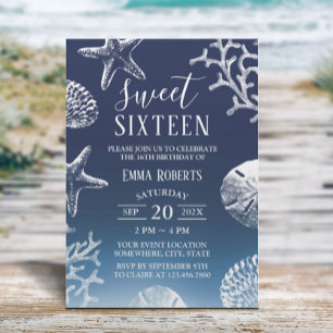 Invitación Dulce 16 Castillos de marisco de la Marina Azul Om