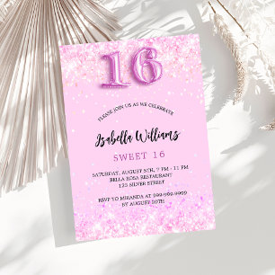 Invitación Dulce 16 chica de confeti rosa fiesta de lujo