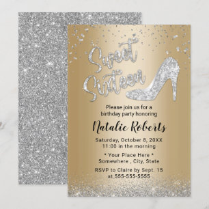 Invitación Dulce 16 Chica de oro y plata moderno 16º cumpleañ