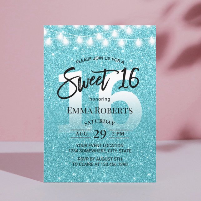 Invitación Dulce 16 Chica Purpurina turquesa moderno Cumpleañ (Subido por el creador)