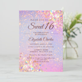 Invitación Dulce 16 Chica Rosa de cumpleaños Purpurina de oro