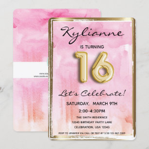 Invitación Dulce 16 Chicas Cumpleaños Rosa y Oro 16