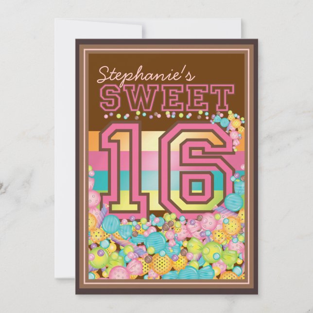 Invitación Dulce 16 colección de dieciséis caramelos en Brown (Anverso)