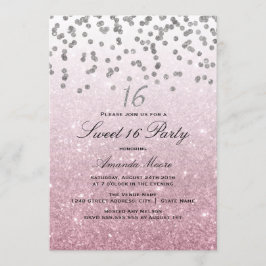 Invitación dulce 16 con confeti de purpurina rosa