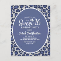 Invitación dulce 16 con estampado de leopardo azul