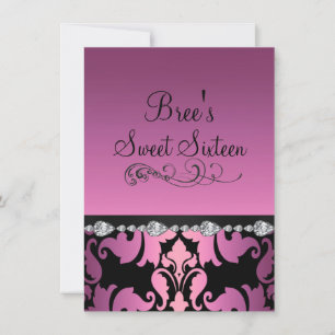 Invitación dulce 16 con imagen de damasco rosa y d