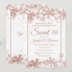 Invitación Dulce 16 copos de nieve blancos subiós cumpleaños