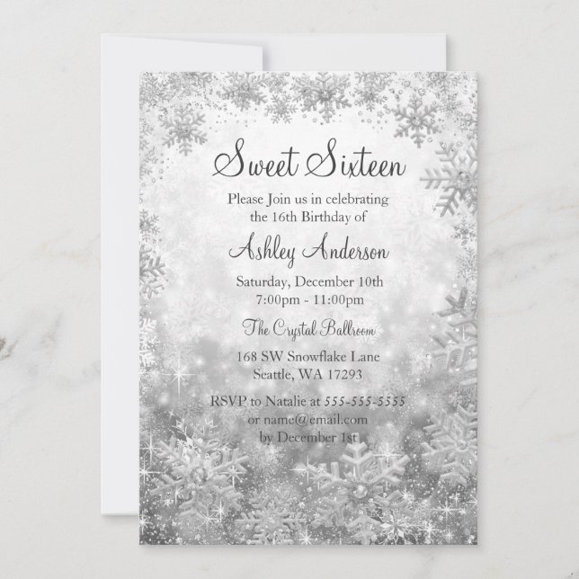 Invitación Dulce 16 copos de nieve de invierno de Wonderland (Anverso)