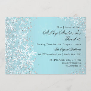 Invitación Dulce 16 copos de nieve de invierno Wonderland
