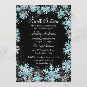 Invitación Dulce 16 copos de nieve de invierno Wonderland