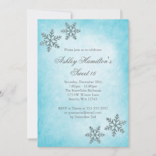 Invitación Dulce 16 copos de nieve de la chispa del país de
