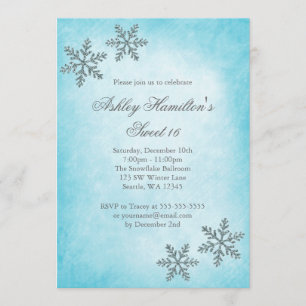 Invitación Dulce 16 copos de nieve de la chispa del país de