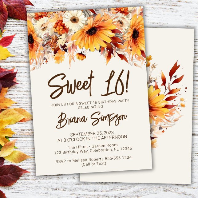 Invitación Dulce 16 Cumpleaños Beige Fall Floral (Subido por el creador)