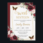 Invitación Dulce 16 cumpleaños Burgundy Rubor Floral Butterfl<br><div class="desc">Personalice esta encantadora invitación dulce de dieciséis años con su propia redacción fácil y rápidamente,  simplemente pulse el botón personalizar it para reorganizar y formatear el estilo y la ubicación del texto. ¡Artículos coincidentes disponibles en la tienda! c) El estudio Happy Cat Studio</div>