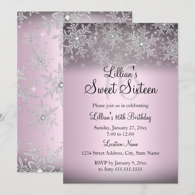 Invitación dulce 16 Cumpleaños con destello rosa d (Anverso / Reverso)