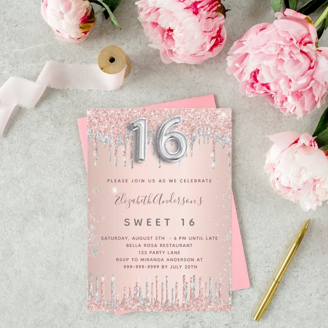 Invitación Dulce 16 cumpleaños de plata de oro rosa (Subido por el creador)