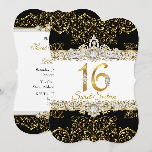 Invitación Dulce 16 cumpleaños del glamur del diamante de oro (Anverso / Reverso)