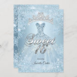 Invitación Dulce 16 cumpleaños fiesta de cumpleaños Ice Blue<br><div class="desc">La princesa azul hielo de la Cenicienta Dulce 16 Cumpleaños 16. Tiara Copos de Nieve Vestidos Invierno Maravilla y purpurinas de plata de encaje blanco brillan. Bonito adorable Por favor, tenga en cuenta que no es un lugar real ni joyas. Cumpleaños de cualquier edad. Personalizar con sus propios detalles. ¡Todos...</div>