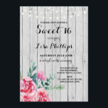 Invitación Dulce 16 cumpleaños fiesta de maderas florales ros<br><div class="desc">Dulce 16 Fiesta de cumpleaños Invitación floral. Perfecto para cualquier cumpleaños de edad. Simplemente cambie el texto para que se ajuste a su fiesta. Se incluye la impresión posterior. Ver artículos coincidentes en mi Colección de bodas Florales de Madera.</div>