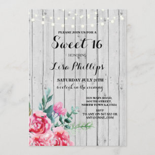 Invitación Dulce 16 cumpleaños fiesta de maderas florales ros