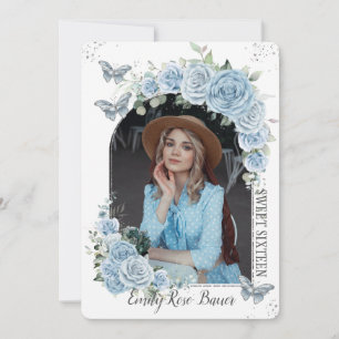 Invitación Dulce 16 cumpleaños Floral azul mariposas foto