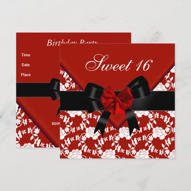 Invitación Dulce 16 cumpleaños Floral blanca roja (Anverso / Reverso)