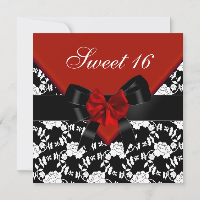 Invitación Dulce 16 cumpleaños Floral blanca roja (Anverso)
