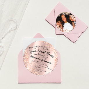 Invitación Dulce 16 cumpleaños foto Rosa floral rosa real