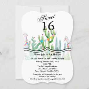 Invitación Dulce 16 cumpleaños invita a Boho Llama Cacti bohe