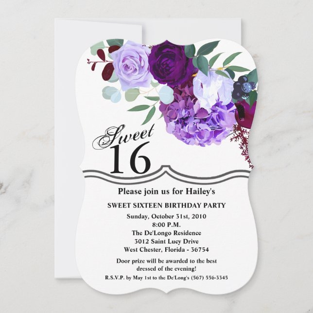 Invitación Dulce 16 cumpleaños invita a Lavender Hibiscus a v (Anverso)