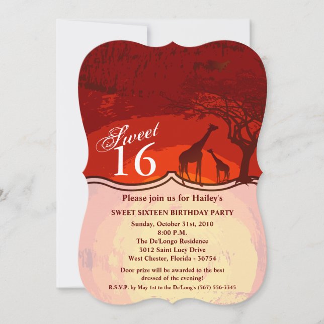Invitación Dulce 16 cumpleaños invitan a la jirafa africana d (Anverso)