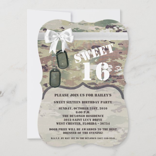Invitación Dulce 16 Cumpleaños Invitar al Ejército OCP Camo U (Anverso)