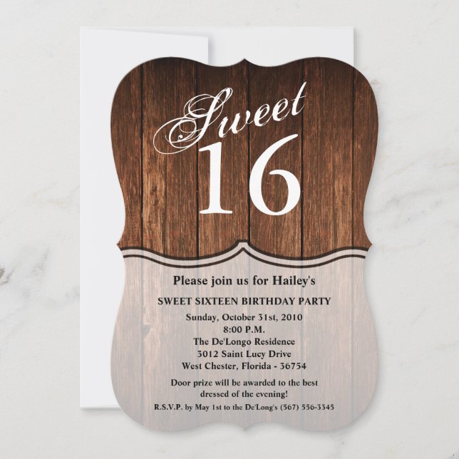 Invitación Dulce 16 Cumpleaños Invitar Barn Wood Country (Anverso)