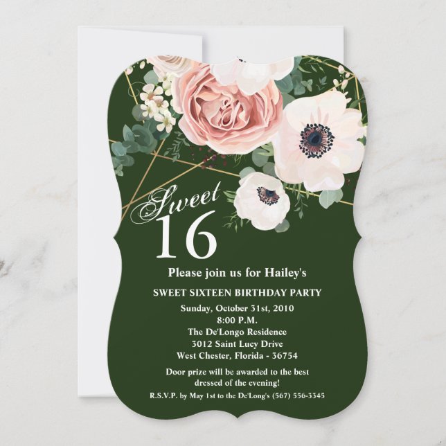 Invitación Dulce 16 Cumpleaños Invite a cazador de jardín geo (Anverso)
