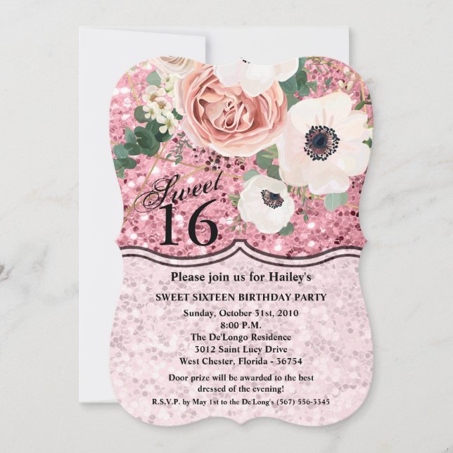 Invitación Dulce 16 Cumpleaños Invite a Rosa de Jardín Geomét (Anverso)