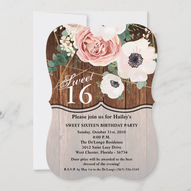 Invitación Dulce 16 Cumpleaños Invite a Rosa de Jardín Geomét (Anverso)