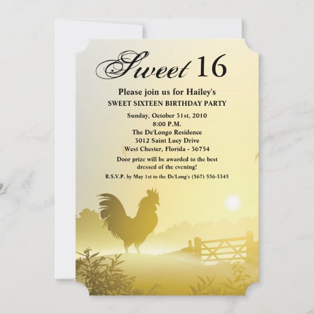 Invitación Dulce 16 cumpleaños Invite a soleado país de granj (Anverso)