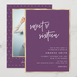 Invitación Dulce 16 cumpleaños morado de Relieve metalizado d
