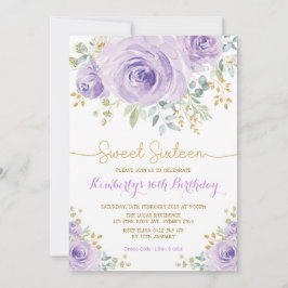 Invitación Dulce 16 Cumpleaños Morado Dorado Floral Dulce Die
