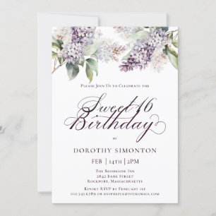 Invitación Dulce 16 Cumpleaños Morado Primavera Flor Lilac