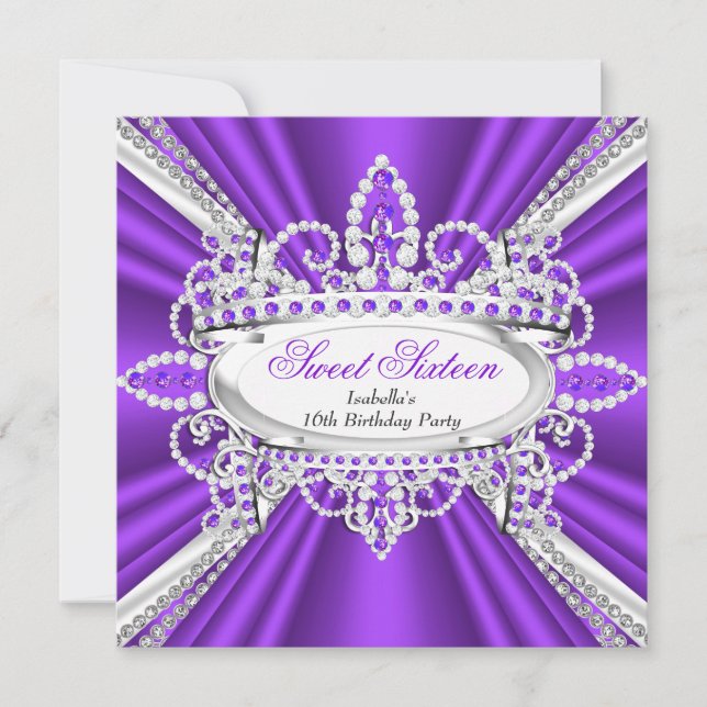 Invitación Dulce 16 cumpleaños Princesa Diamantes Púrpura Tia (Anverso)
