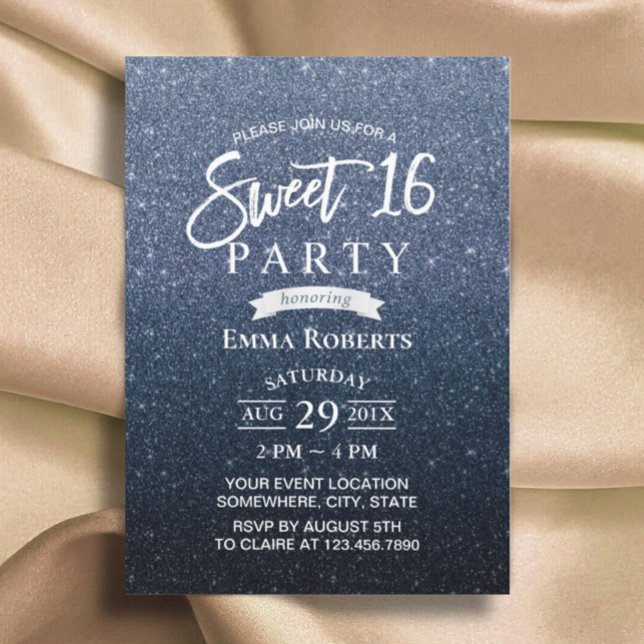 Invitación Dulce 16 cumpleaños Purpurina azul de la Marina mo (Subido por el creador)