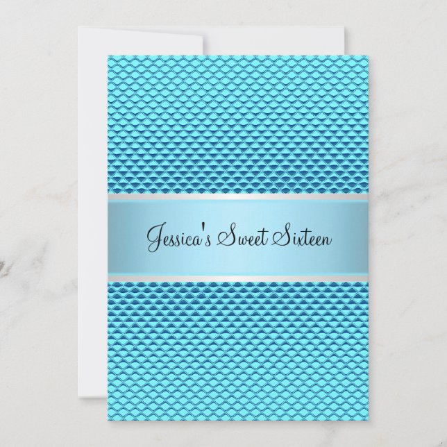 Invitación Dulce 16 Cumpleaños Purpurina Azul Glam Fiesta (Anverso)
