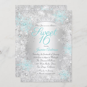 Invitación Dulce 16 cumpleaños Verde azulada Silver Winter Wo